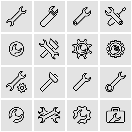 Vector line settings wrench icon set. Settings Wrench Icon Object, Settings Wrench Icon Picture, Settings Wrench Icon Image - stock vectorのイラスト素材