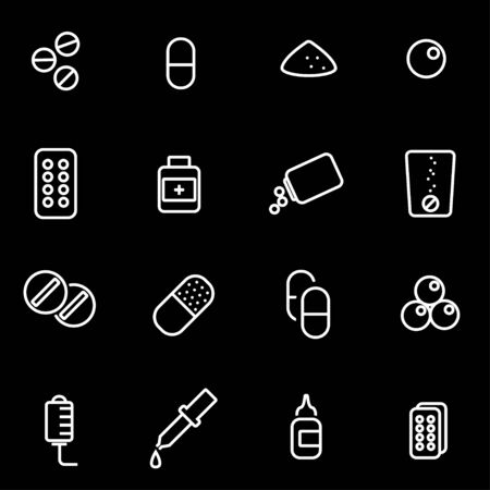 Vector line pills icon set. Pills Icon Object, Pills Icon Picture, Pills Icon Image - stock vectorのイラスト素材
