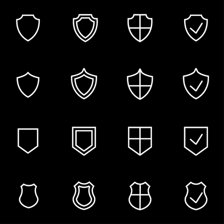 Vector line shield icon set. Shield Icon Object, Shield Icon Picture, Shield Icon Image - stock vectorのイラスト素材