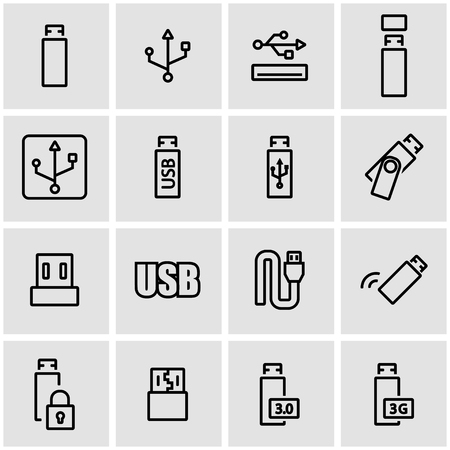 Vector line usb icon set. usb Icon Object, usb Icon Picture, usb Icon Image - stock vectorのイラスト素材