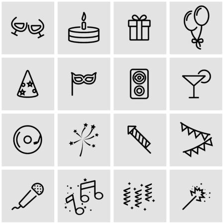 Vector line birthday icon set. Birthday Icon Object, Birthday Icon Picture, Birthday Icon Image - stock vectorのイラスト素材