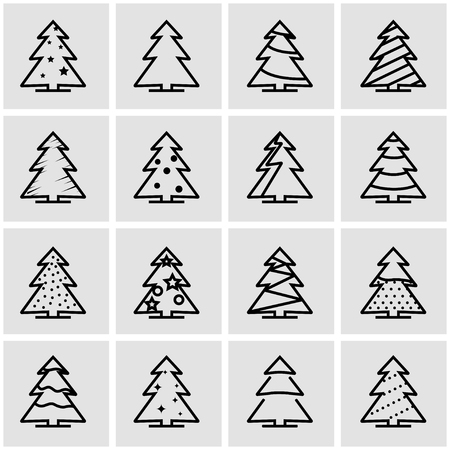 Vector line christmas tree icon set. Christmas Tree Icon Object, Christmas Tree Icon Picture, Christmas Tree Icon Image - stock vectorのイラスト素材