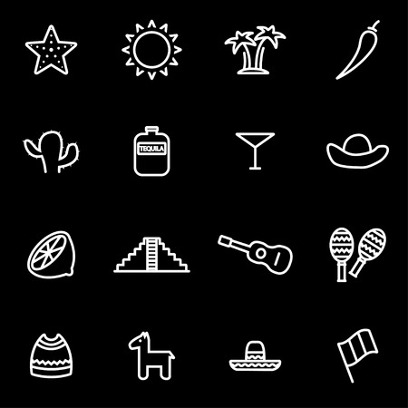 Vector line mexico icon set. Mexico Icon Object, Mexico Icon Picture, Mexico Icon Image - stock vectorのイラスト素材