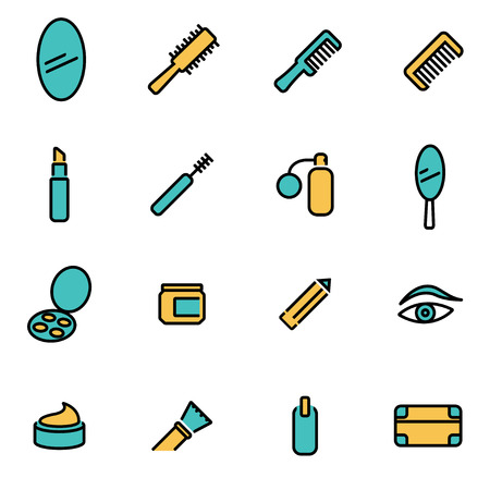Trendy flat line icon pack for designers and developers. Vector line cosmetics icon set, cosmetics icon object, cosmetics icon picture, cosmetics icon image - stock vectorのイラスト素材