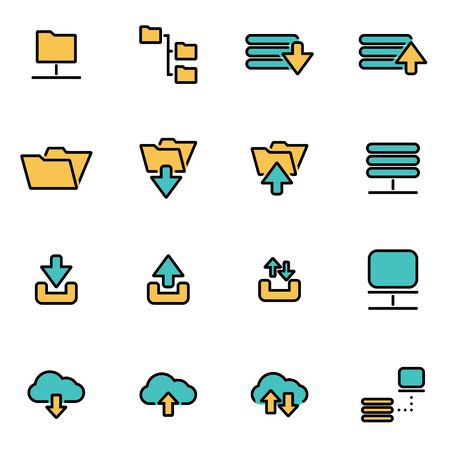 Trendy flat line icon pack for designers and developers. Vector line ftp icon set, ftp icon object, ftp icon picture, ftp icon image - stock vectorのイラスト素材