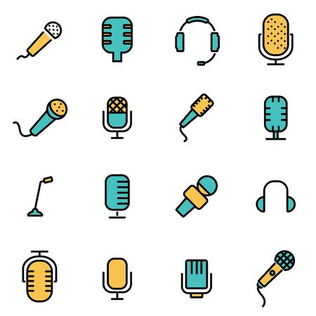 Trendy flat line icon pack for designers and developers. Vector line microphone icon set, microphone icon object, microphone icon picture, microphone icon image - stock vectorのイラスト素材