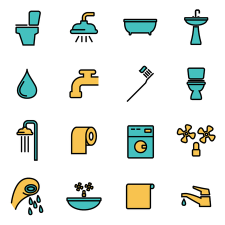 Trendy flat line icon pack for designers and developers. Vector line bathroom icon set, bathroom icon object, bathroom icon picture, bathroom image - stock vectorのイラスト素材