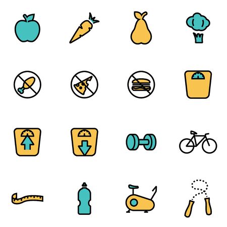 Trendy flat line icon pack for designers and developers. Vector line diet icon set, diet icon object, diet icon picture, diet image - stock vectorのイラスト素材