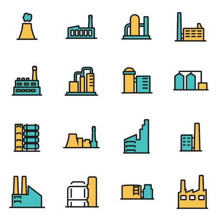 Trendy flat line icon pack for designers and developers. Vector line factory icon set, factory icon object, factory icon picture, factory image - stock vectorのイラスト素材