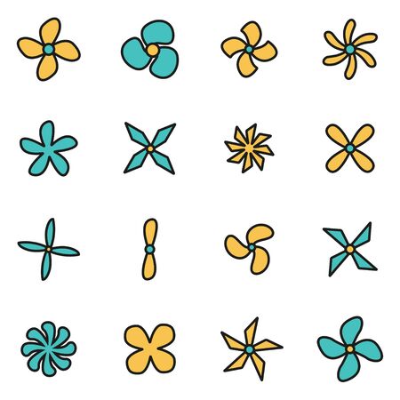 Trendy flat line icon pack for designers and developers. Vector line fans and propellers icon set, fans and propellers icon object, fans and propellers icon picture - stock vectorのイラスト素材