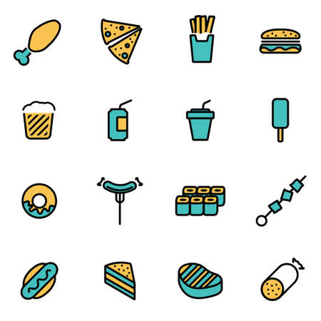 Trendy flat line icon pack for designers and developers. Vector line fastfood icon set, fastfood icon object, fastfood icon picture, fastfood image - stock vectorのイラスト素材