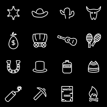 Vector line wild west icon set. Wild West Icon Object, Wild West Icon Picture, Wild West Icon Image - stock vectorのイラスト素材