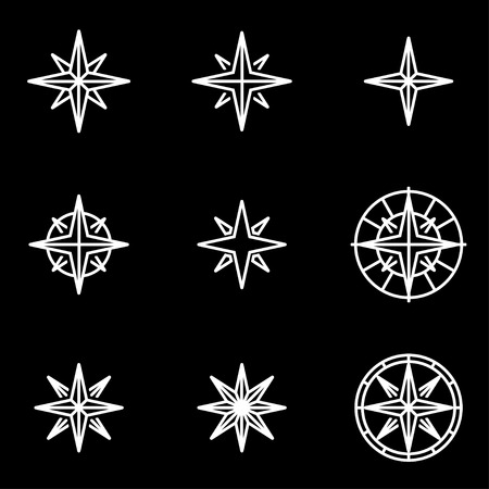 Vector line wind rose icon set. Wind Rose Icon Object, Wind Rose Icon Picture, Wind Rose Icon Image - stock vectorのイラスト素材