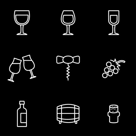 Vector line wine icon set. Wine Icon Object, Wine Icon Picture, Wine Icon Image - stock vectorのイラスト素材
