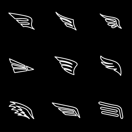 Vector line wing icon set. Wing Icon Object, Wing Icon Picture, Wing Icon Image - stock vectorのイラスト素材