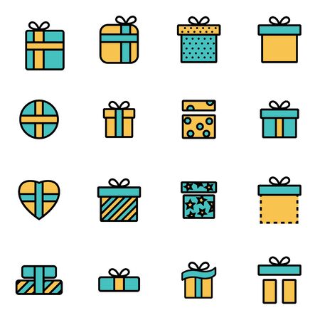 Trendy flat line icon pack for designers and developers. Vector line gift icon set, gift icon object, gift icon picture, gift image - stock vectorのイラスト素材