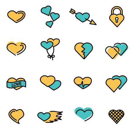 Trendy flat line icon pack for designers and developers. Vector line heart icon set, heart icon object, heart icon picture, heart image - stock vectorのイラスト素材