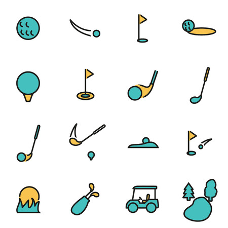 Trendy flat line icon pack for designers and developers. Vector line golf icon set, golf icon object, golf icon picture, golf image - stock vectorのイラスト素材