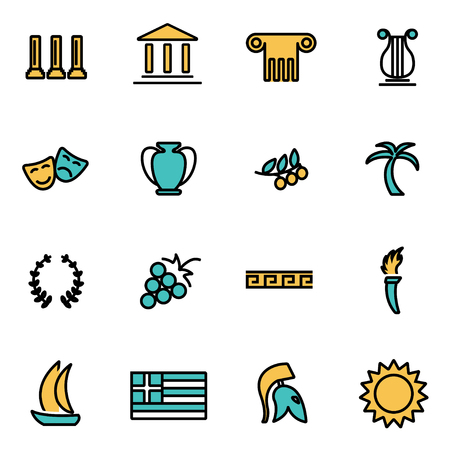 Trendy flat line icon pack for designers and developers. Vector line greece icon set, greece icon object, greece icon picture, greece image - stock vectorのイラスト素材