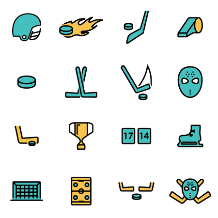 Trendy flat line icon pack for designers and developers. Vector line hockey icon set, hockey icon object, hockey icon picture, hockey image - stock vectorのイラスト素材