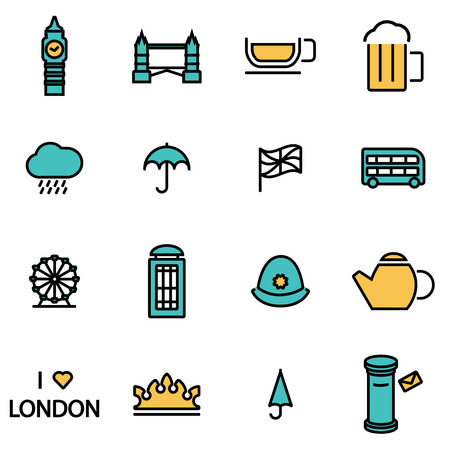 Trendy flat line icon pack for designers and developers. Vector line london icon set, london icon object, london icon picture, london image - stock vectorのイラスト素材