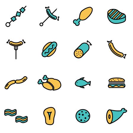 Trendy flat line icon pack for designers and developers. Vector line meat icon set, meat icon object, meat icon picture, meat image - stock vectorのイラスト素材