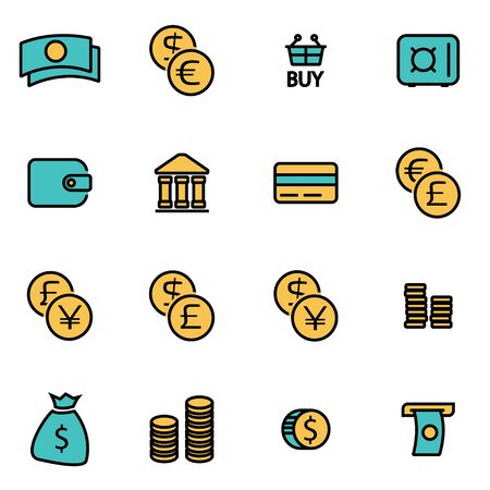 Trendy flat line icon pack for designers and developers. Vector line money icon set, money icon object, money icon picture, money image - stock vectorのイラスト素材