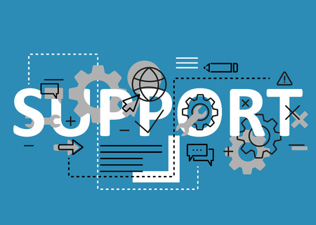 Support concept flat line design with icons and elements. Modern support concept vectors collection....