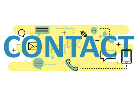 Contact concept flat line design with icons and elements. Modern contact concept vectors collection. Thin line flat design banners for website and mobile website, easy to use and highly customizable. Contact concept letteringのイラスト素材