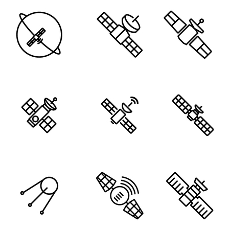 Vector orbit satellite icons set. Orbit Satellite Icon Object, Orbit Satellite Icon Picture, Orbit Satellite Icon Image - stock vectorのイラスト素材