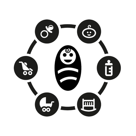Vector black baby icon set. Baby Icon Object, Baby Icon Picture, Baby Icon Image - stock vectorのイラスト素材