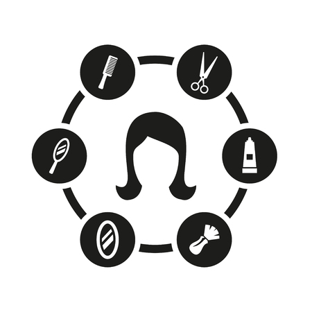 Vector black barber icon set. Barber Icon Object, Barber Icon Picture, Barber Icon Image - stock vectorのイラスト素材