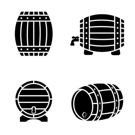 Vector black barrels icons set on white background. Barrel sign.のイラスト素材