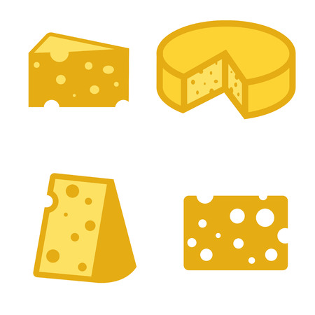 Vector yellow cheeses icons set. Piece of cheese.のイラスト素材
