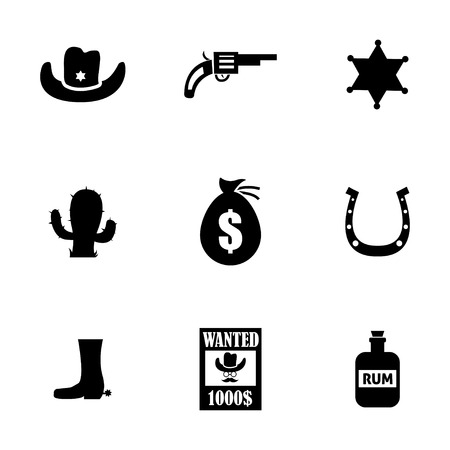 Vector black wild west icons set white backgroundのイラスト素材
