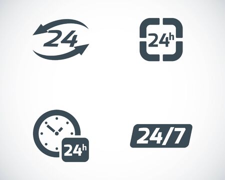 Vector black 24 hours icons set on white backgroundのイラスト素材