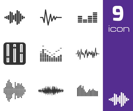Vector black music soundwave icons set white backgroundのイラスト素材