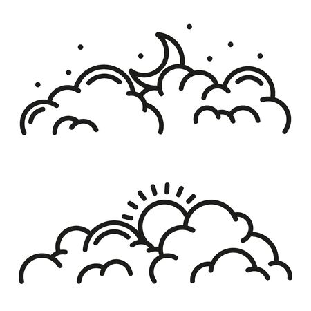 Vector line clouds icon. Day and nightのイラスト素材
