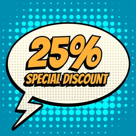25% special discount comic book bubble text retro styleのイラスト素材