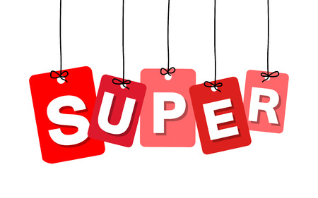 Vector colorful hanging cardboard. Tags - super on white backgroundのイラスト素材