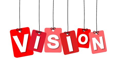 Vector colorful hanging cardboard. Tags - vision on white backgroundのイラスト素材