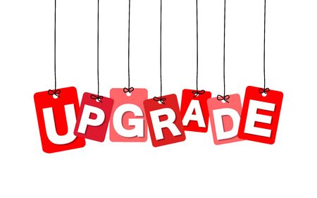 Vector colorful hanging cardboard. Tags - upgrade on white backgroundのイラスト素材