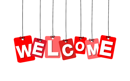 Vector colorful hanging cardboard. Tags - welcome on white backgroundのイラスト素材