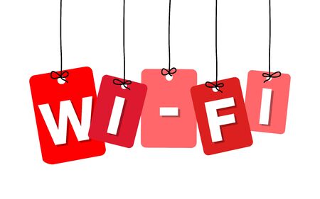 Vector colorful hanging cardboard. Tags - wi-fi on white backgroundのイラスト素材