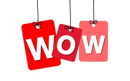 Vector colorful hanging cardboard. Tags - wow on white backgroundのイラスト素材