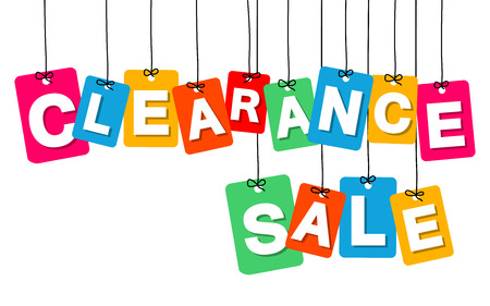 Vector colorful hanging cardboard. Tags - clearance sale on white backgroundのイラスト素材