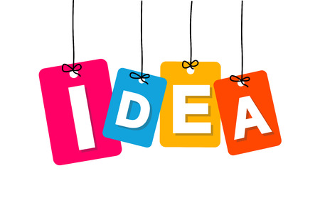 Vector colorful hanging cardboard. Tags - idea on white backgroundのイラスト素材