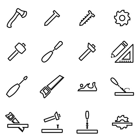 Vector illustration of thin line icons - carpentry on white backgroundのイラスト素材