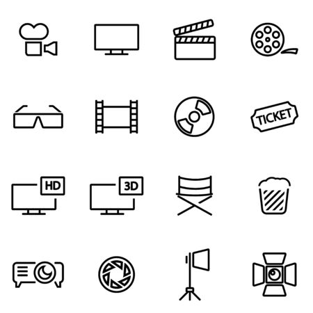 Vector illustration of thin line icons - cinema on white backgroundのイラスト素材