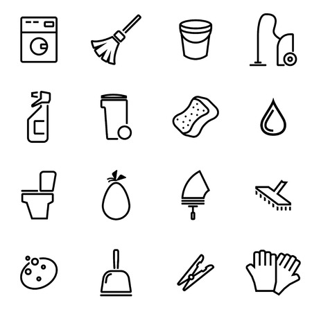 Vector illustration of thin line icons - cleaning on white backgroundのイラスト素材